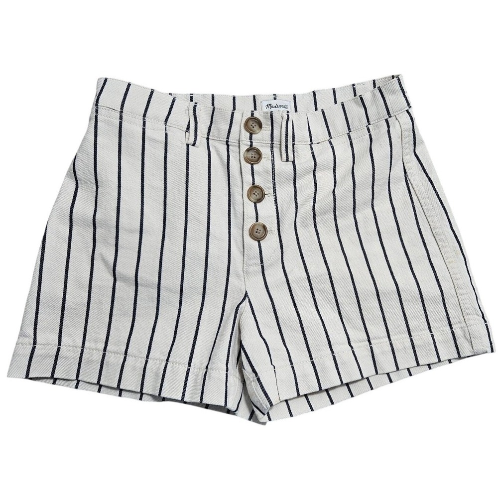 Madewell Size 25 Striped High Rise Button‎ Fly Denim Shorts Cream Womens H6563